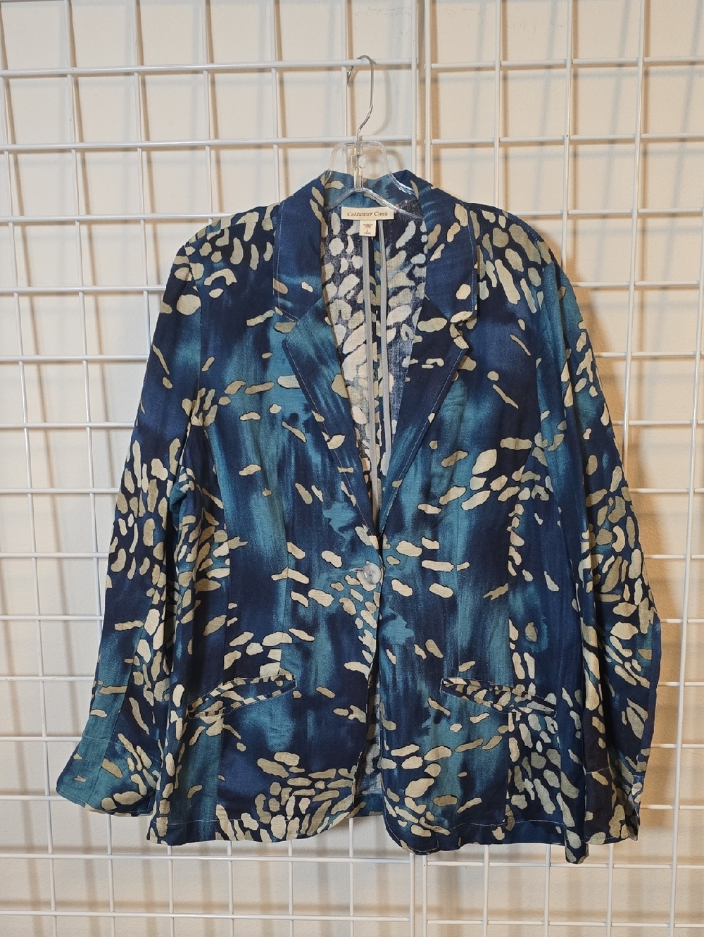 Coldwater Creek One Button Blue and Teal Abstract Print Blazer Size Large